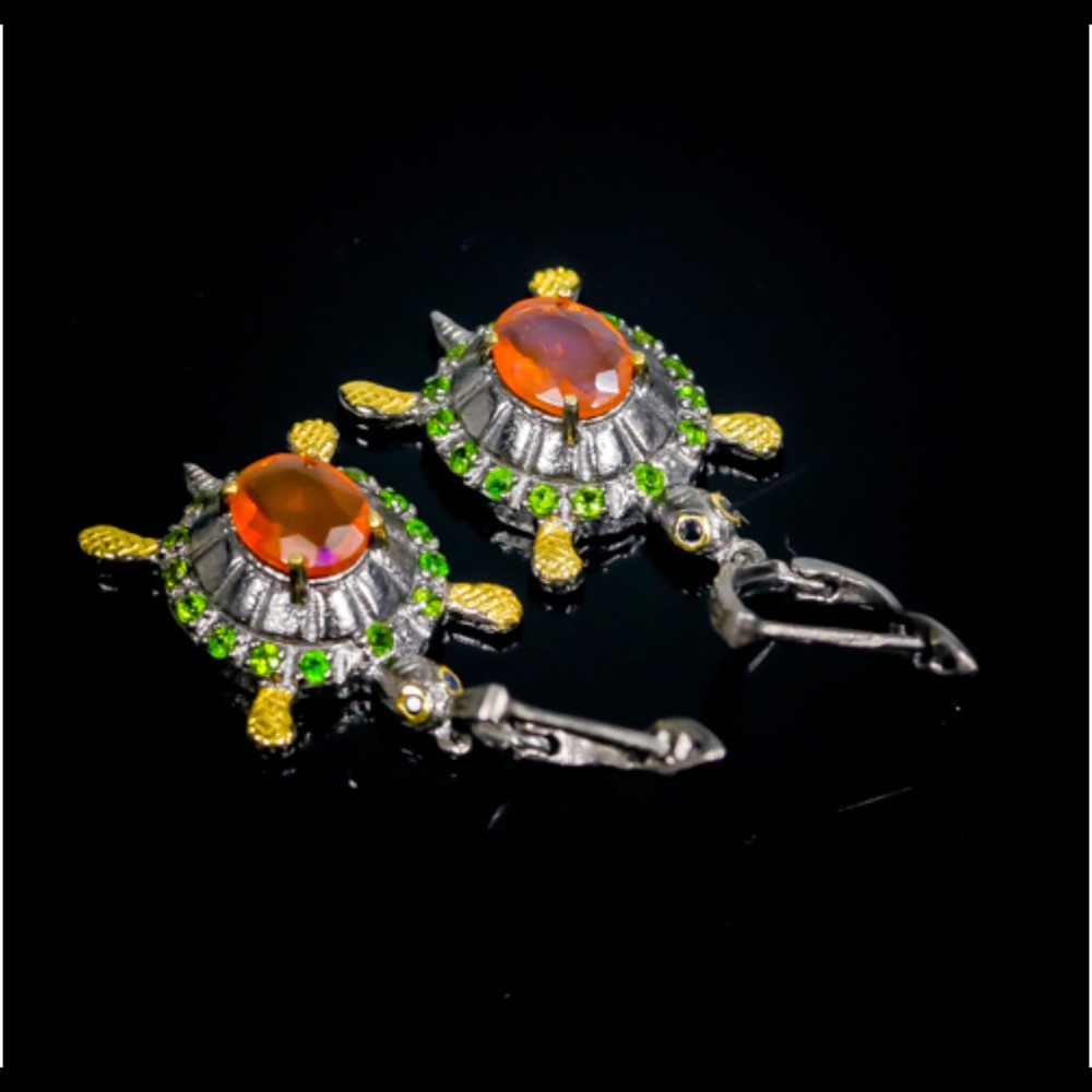 Rare Charming Genuine Orange Opal Earrings - Picture 3 of 5